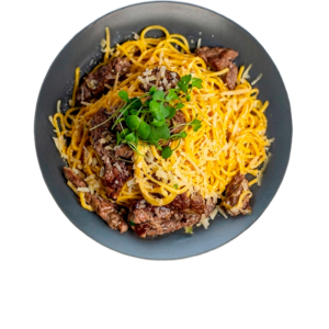 Spagueti na Manteiga com Escalope de Filé Mignon